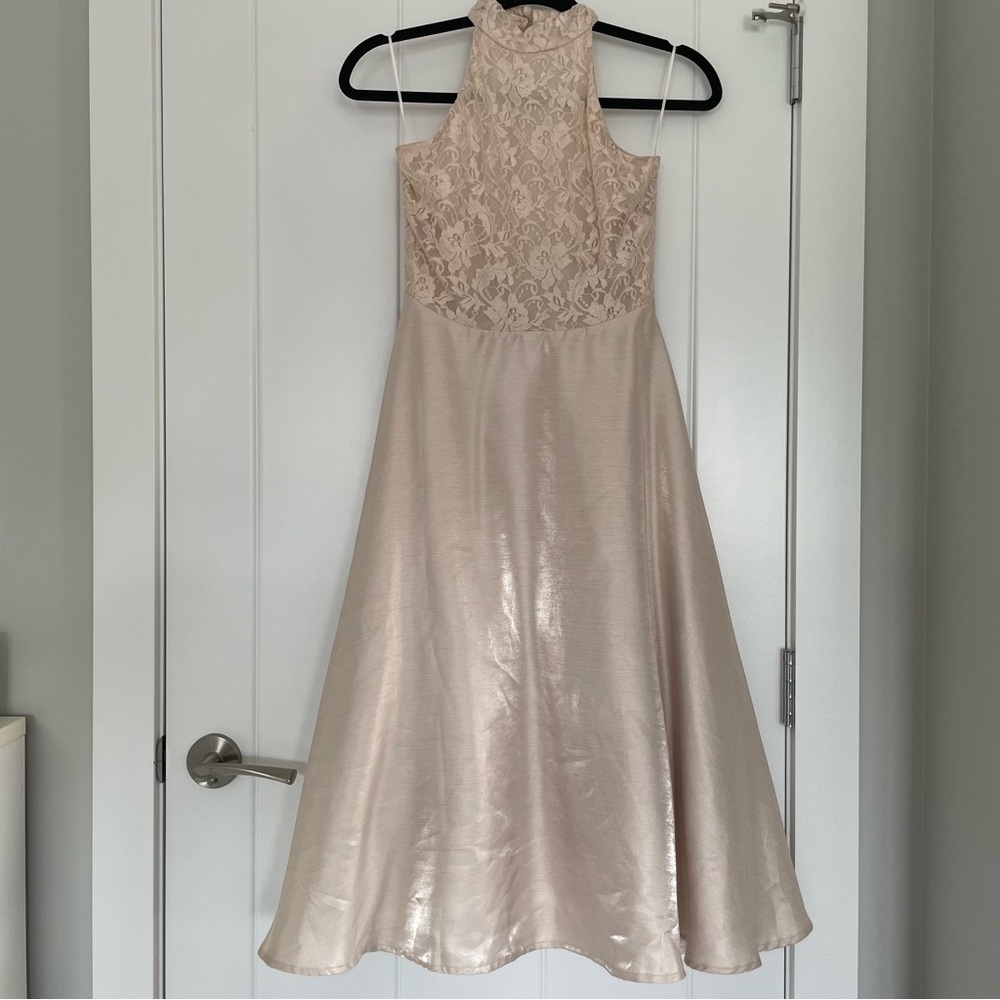True Decadence champagne backless prom dress